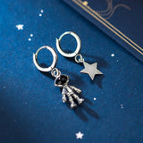 925 Silver Astronaut Star Asymmetric Hoop Earrings for Women Punk Style