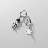 925 Silver Astronaut Star Asymmetric Hoop Earrings for Women Punk Style