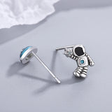 925 Silver Astronaut Star Asymmetric Stud Earrings Ear Party Jewelry