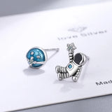 925 Silver Astronaut Star Asymmetric Stud Earrings Ear Party Jewelry