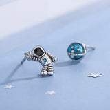 925 Silver Astronaut Star Asymmetric Stud Earrings Ear Party Jewelry