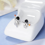 925 Silver Astronaut Star Asymmetric Stud Earrings Ear Party Jewelry