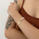 925 Silver Asymmetric Coin Head Pearl Chain Bracelet Women Jewelry