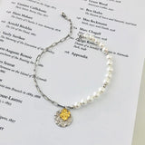925 Silver Asymmetric Coin Head Pearl Chain Bracelet Women Jewelry
