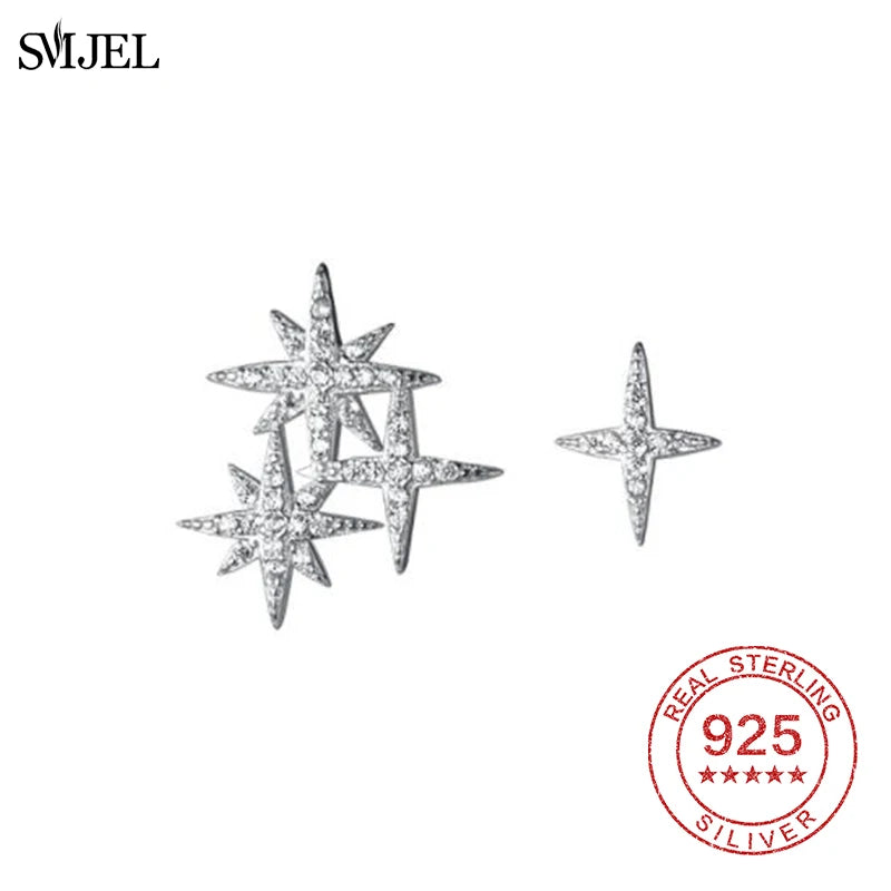 925 Silver Star Crystal Stud Earrings for Women