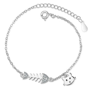 925 Silver Cat Fish Bracelet Adjustable Women Charming Jewelry