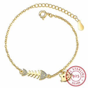 925 Silver Cat Fish Bracelet Adjustable Women Charming Jewelry