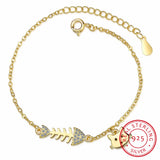 925 Silver Cat Fish Bracelet Adjustable Women Charming Jewelry