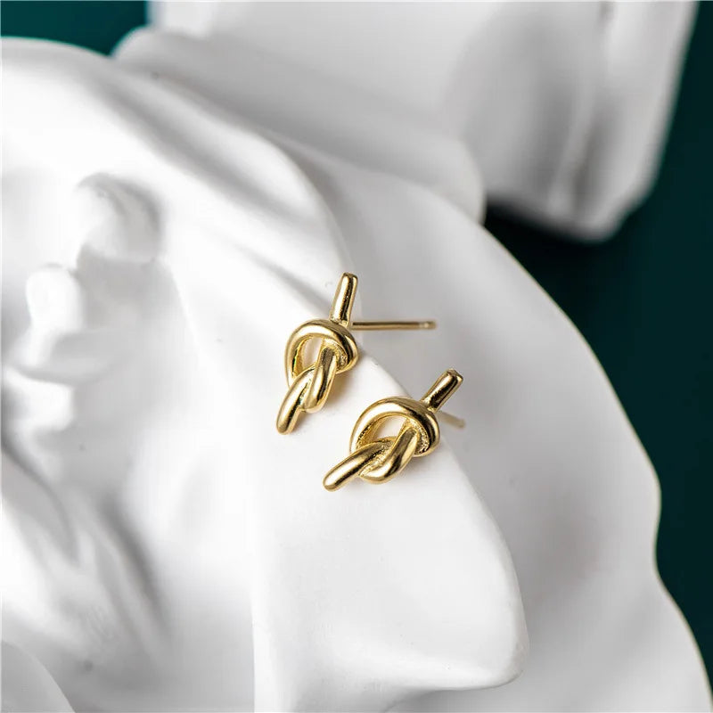 925 Silver Knotted Stud Earrings for Women Wedding Party Gift