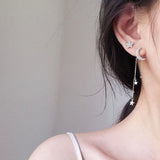 925 Silver Moon Star Tassel Drop Earring Asymmetry Jewelry