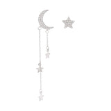 925 Silver Moon Star Tassel Drop Earring Asymmetry Jewelry