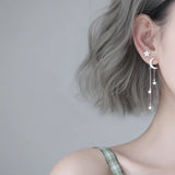 925 Silver Moon Star Tassel Drop Earring Asymmetry Jewelry