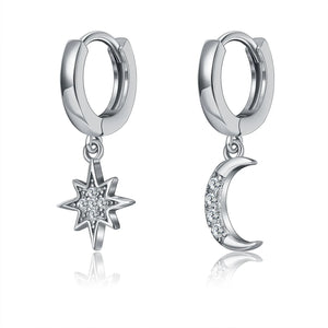 Sterling Silver Zircon Star Moon Earrings Set