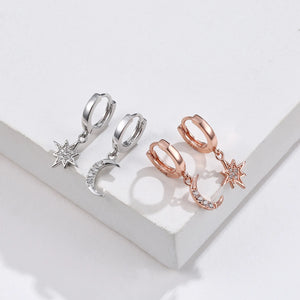 Sterling Silver Zircon Star Moon Earrings Set