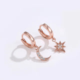 Sterling Silver Zircon Star Moon Earrings Set