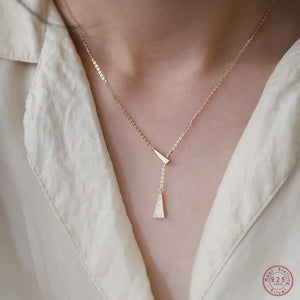 925 Silver Triangle Pendant Clavicle Chain Necklace Women Plating 14k