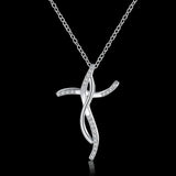 925 Silver Cross Crystal Pendant Necklace Women Charms Jewelry
