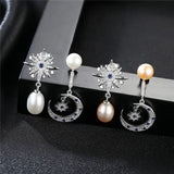 925 Silver Crescent Half Moon & Star CZ Stud Earrings