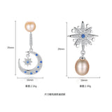 925 Silver Crescent Half Moon & Star CZ Stud Earrings