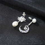 925 Silver Crescent Half Moon & Star CZ Stud Earrings