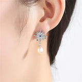 925 Silver Crescent Half Moon & Star CZ Stud Earrings