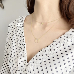 925 Silver Moon Pendent Chain Zircon Necklace Engagement