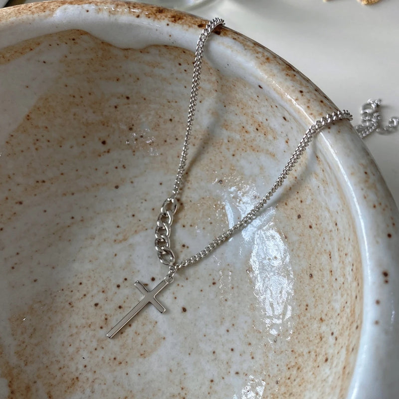 925 Silver Cross Chain Necklace Christian Crucifix Pendant Jewelry