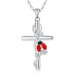 925 Silver Cross Ladybug Necklace for Women Religious Pendant
