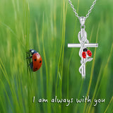 925 Silver Cross Ladybug Necklace for Women Religious Pendant