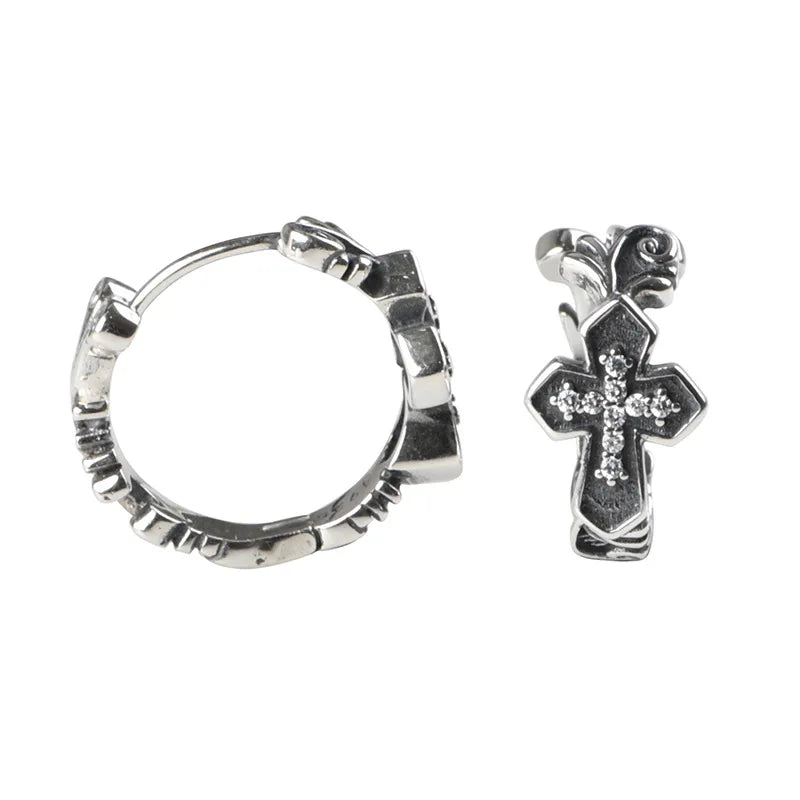 925 Silver Cross Earrings for Women Couple Small Hypoallergenic Ear Jewelry