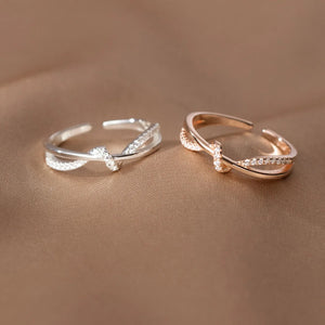 925 Silver Zircon Knot Cross Rings Wedding Stackable Band Jewelry