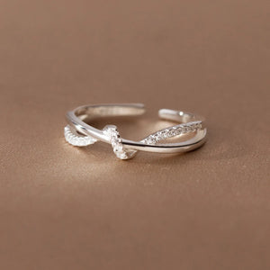 925 Silver Zircon Knot Cross Rings Wedding Stackable Band Jewelry