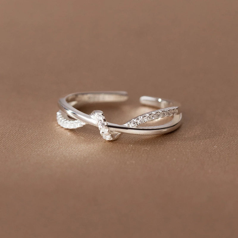 925 Silver Zircon Knot Cross Rings Wedding Stackable Band Jewelry