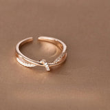 925 Silver Zircon Knot Cross Rings Wedding Stackable Band Jewelry