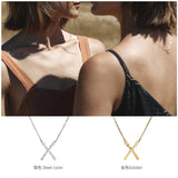 925 Silver Cross Necklace Women X Pendant Choker Chains Fine Jewelry