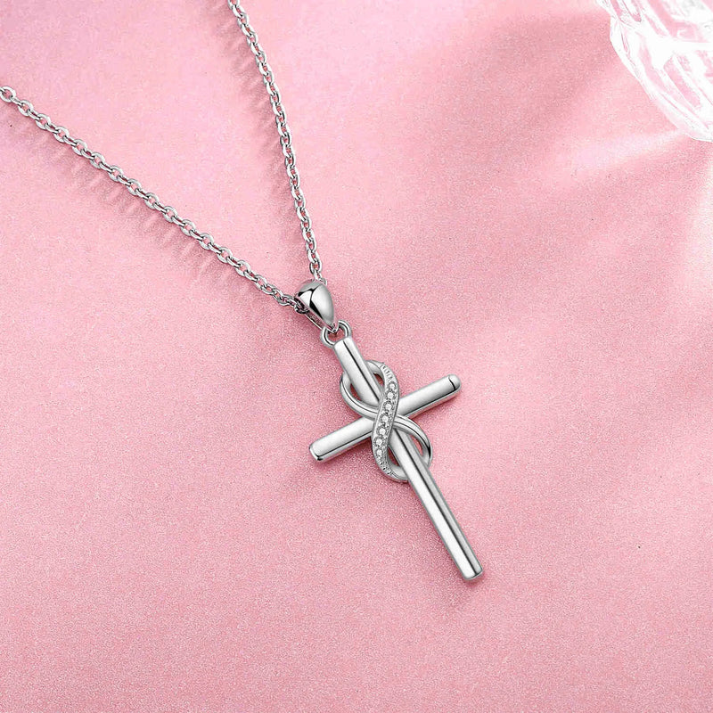 925 Silver Cross Necklace Infinity Love Cross Baptism Pendant