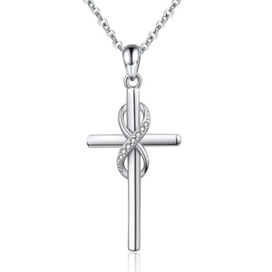 925 Silver Cross Necklace Infinity Love Baptism Pendant Jewelry Women