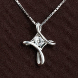 925 Silver Cross Pendant Necklace Clear CZ Jewelry P084