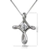 925 Silver Cross Pendant Necklace Clear CZ Jewelry P084
