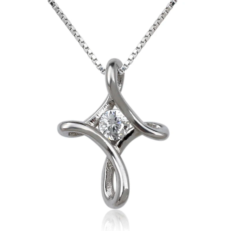 925 Silver Cross Pendant Necklace Clear CZ Jewelry P084