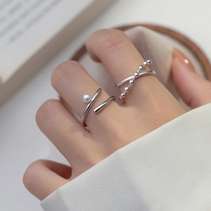 925 Sterling Silver Cross Ring With Pearl Adjustable Size