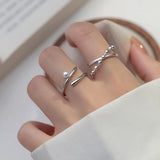 925 Sterling Silver Cross Ring With Pearl Adjustable Size