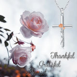 925-Sterling-Silver Cross Rose Flower Necklaces Religious Pendant Jewelry