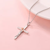 925-Sterling-Silver Cross Rose Flower Necklaces Religious Pendant Jewelry