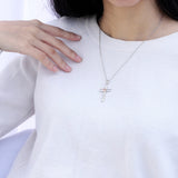 925-Sterling-Silver Cross Rose Flower Necklaces Religious Pendant Jewelry