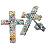 925 Silver Cross Stud Earrings Austrian Crystal Easter Jewelry for Women