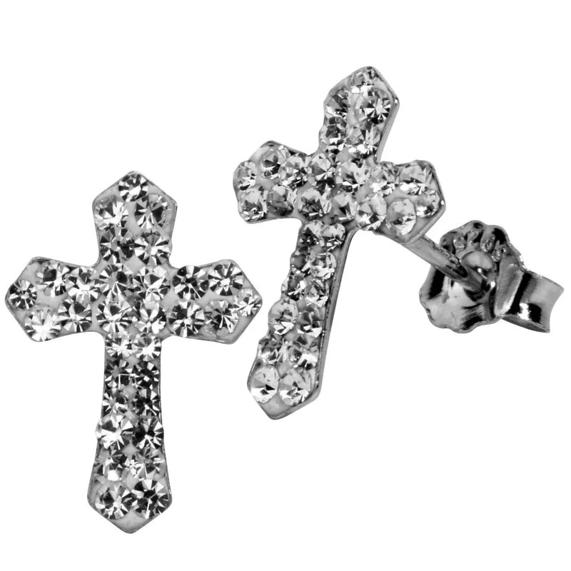 925 Silver Cross Stud Earrings Austrian Crystal Easter Jewelry for Women