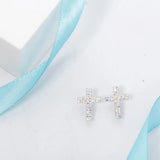 925 Silver Cross Stud Earrings Austrian Crystal Easter Jewelry for Women