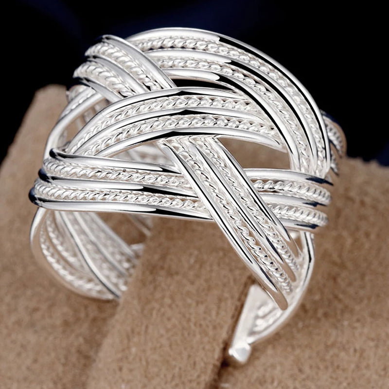 925 Sterling Silver Cross Weave Open Ring Wedding Engagement Charm