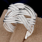 925 Sterling Silver Cross Weave Open Ring Wedding Engagement Charm